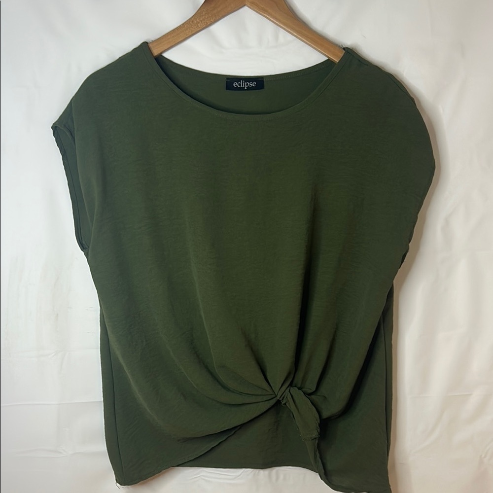 Eclipse Green Sleeveless Tie Front T-Shirt women size extra small stylish casual